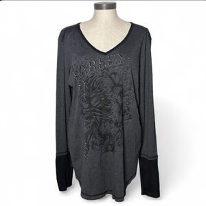 Harley Davidson Womens 2XL Graphic Shirt York PA Biker Grunge Long Sleeve